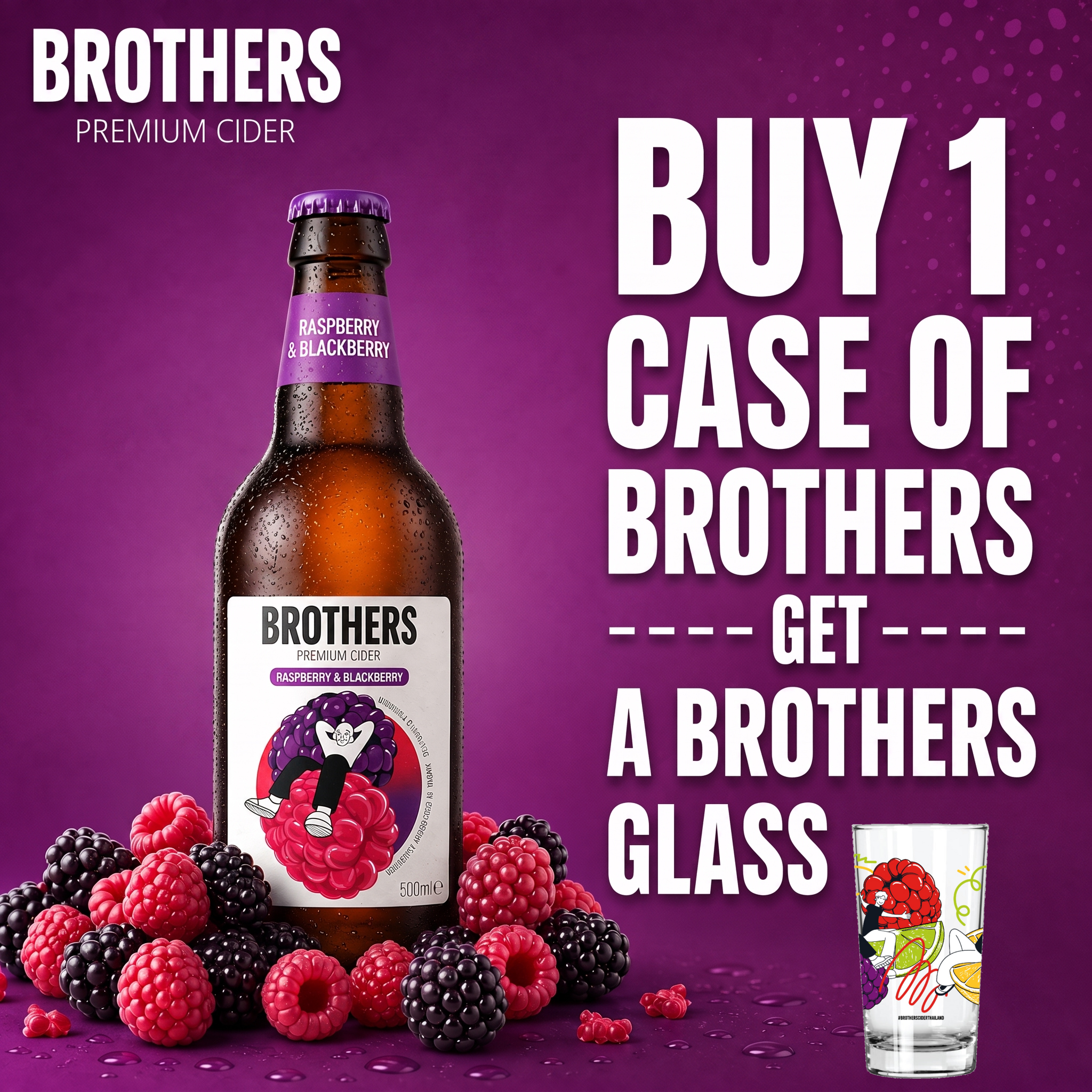 Brothers Raspberry & Blackberry English Cider Bottle 12x500ml 4.0% | TIME2DRINK